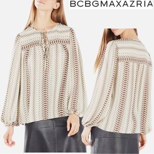 BCBGMaxAzria Lorella Pattern Long Balloon Sleeves Blouse Chiffon Career Formal